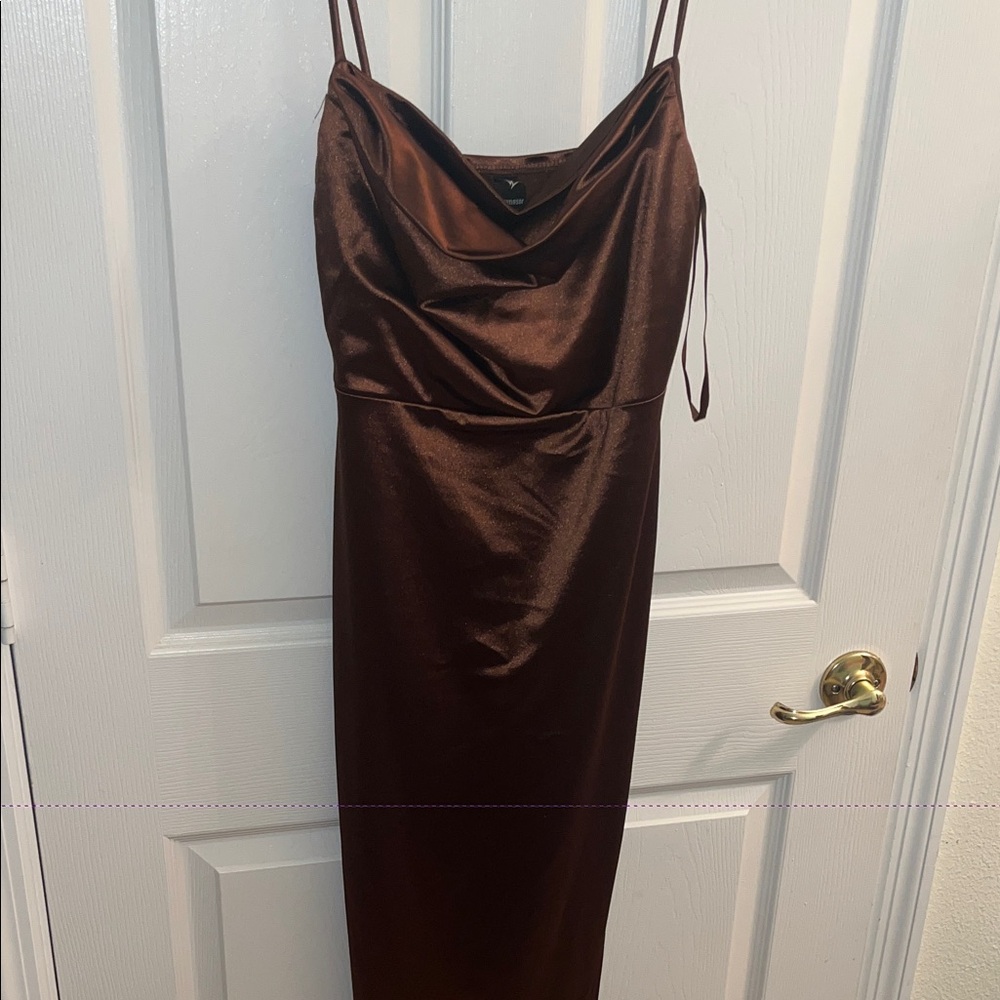 Windsor Chocolate Satin Midi Dress